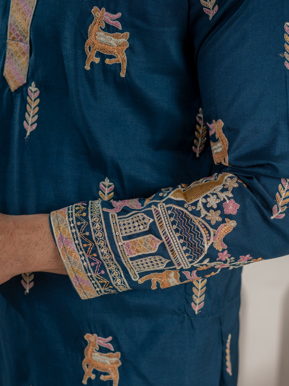 Elegant Teal Blue Soft Silk Embroidery Kurta For Festive Wear