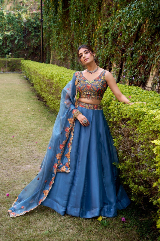 Ethereal Teal Chanda Silk Lehenga Set Crafted In The Spirit Of Modern Royalty