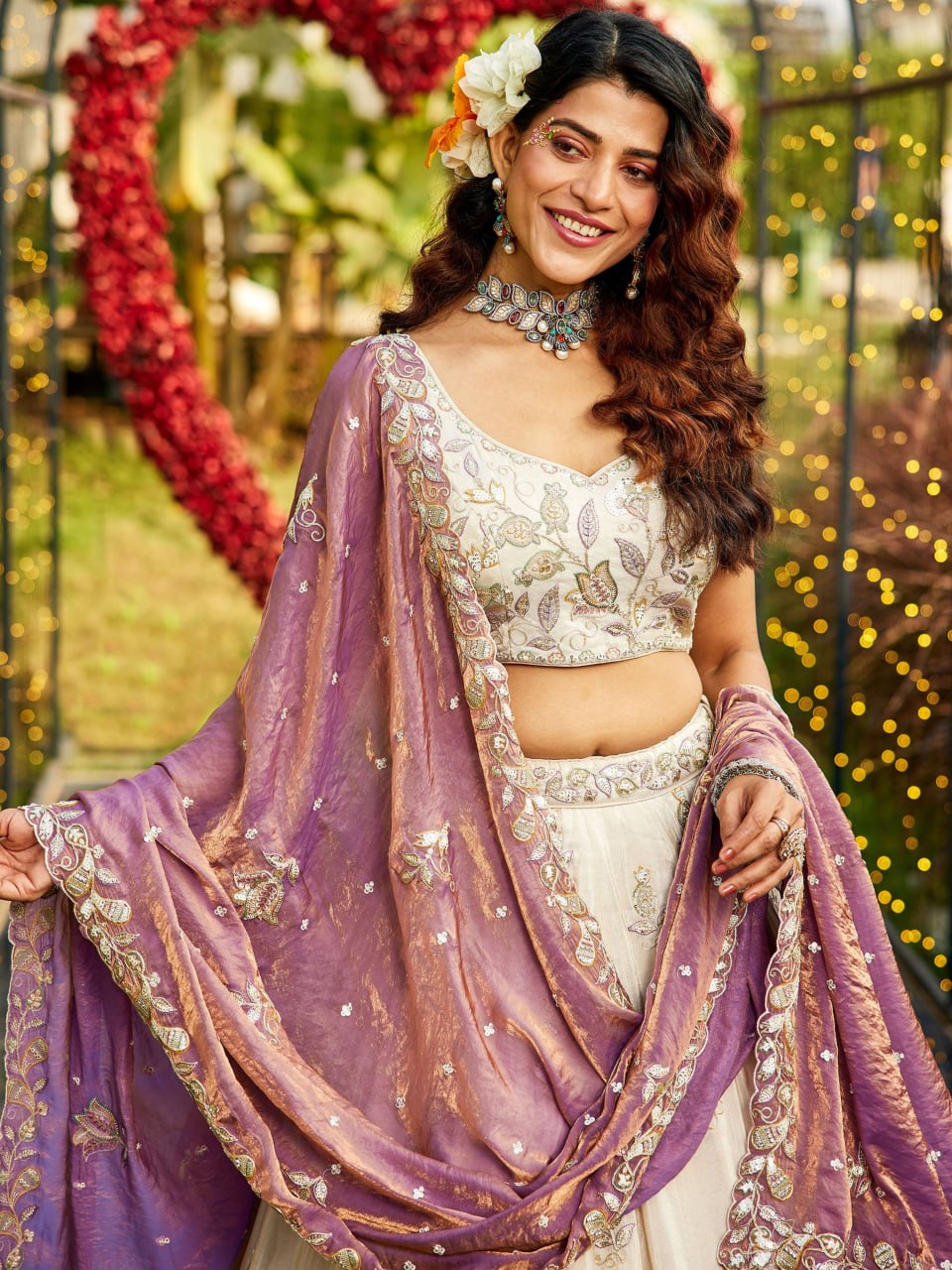 Designer Pure Tissue Dori and Sequins Work Lehenga Set with Fendi Dupatta