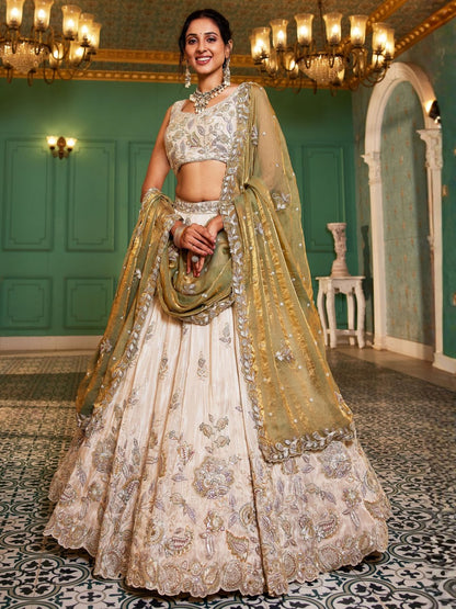 Designer Pure Tissue Dori and Sequins Work Lehenga Set with Fendi Dupatta 