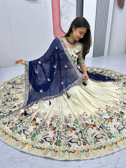 Premium Festive Wear Tissue Silk Embroidery Thread & Sequence Work Ready to Wear Lehenga Choli