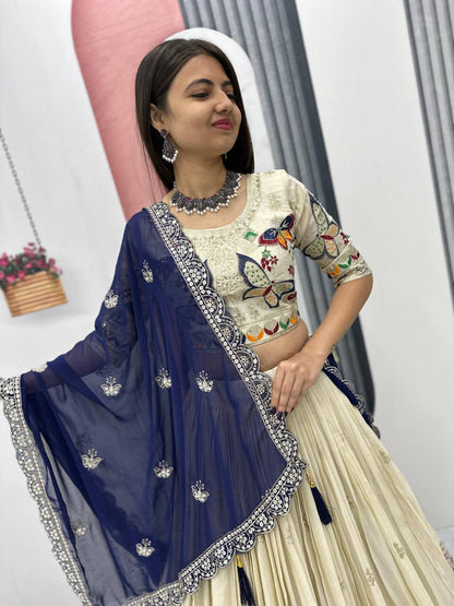 Premium Festive Wear Tissue Silk Embroidery Thread & Sequence Work Ready to Wear Lehenga Choli