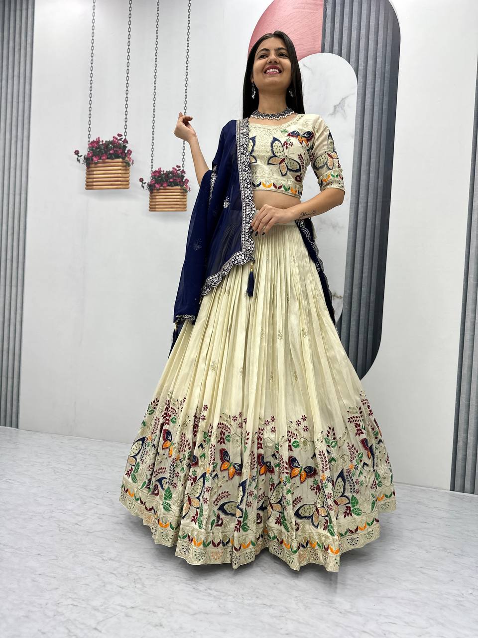 Premium Festive Wear Tissue Silk Embroidery Thread & Sequence Work Ready to Wear Lehenga Choli