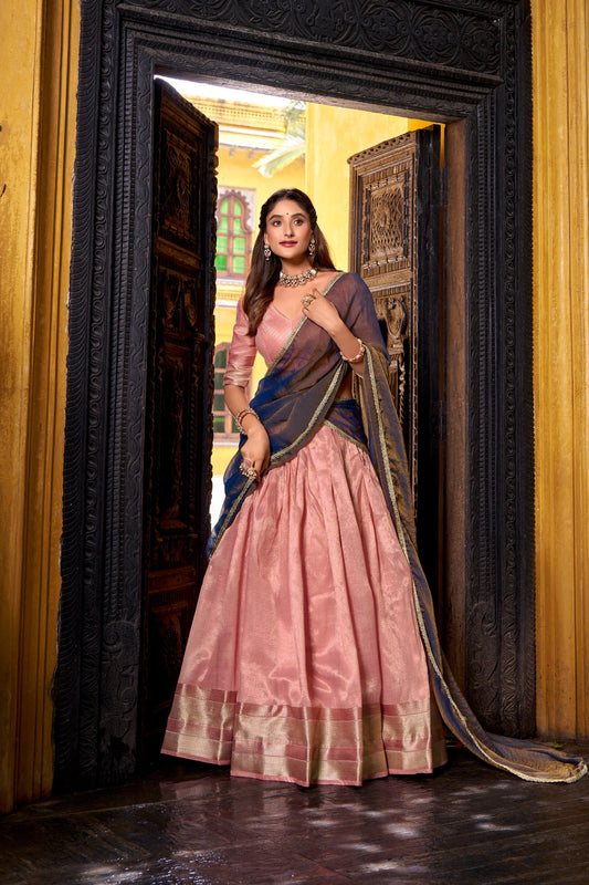 Traditional Dupion Silk Zari Woven Lehenga Set for Women