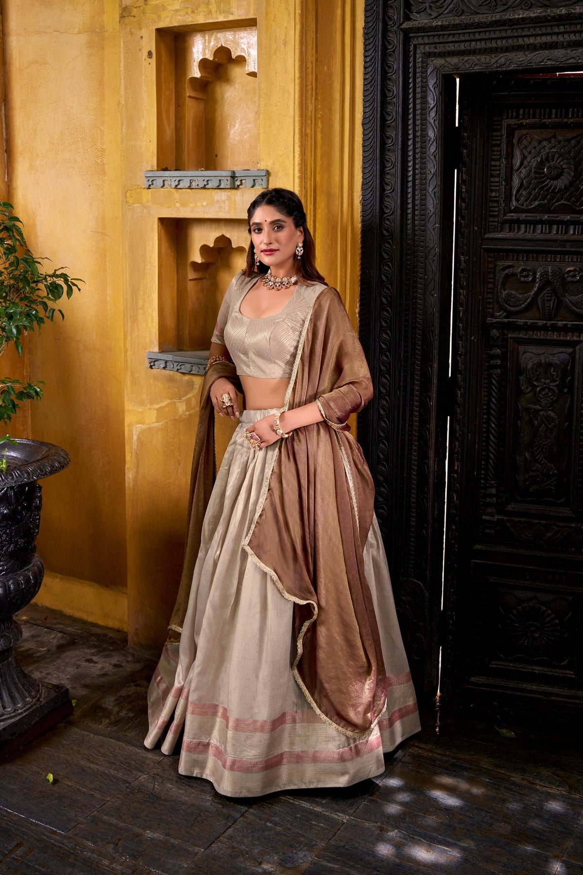 Traditional Dupion Silk Zari Woven Lehenga Set for Women 