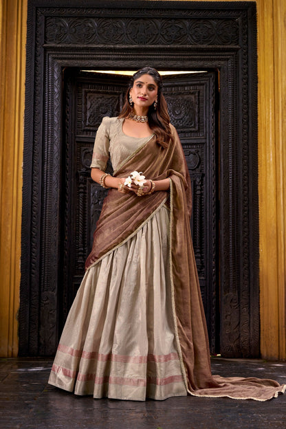 Traditional Dupion Silk Zari Woven Lehenga Set for Women