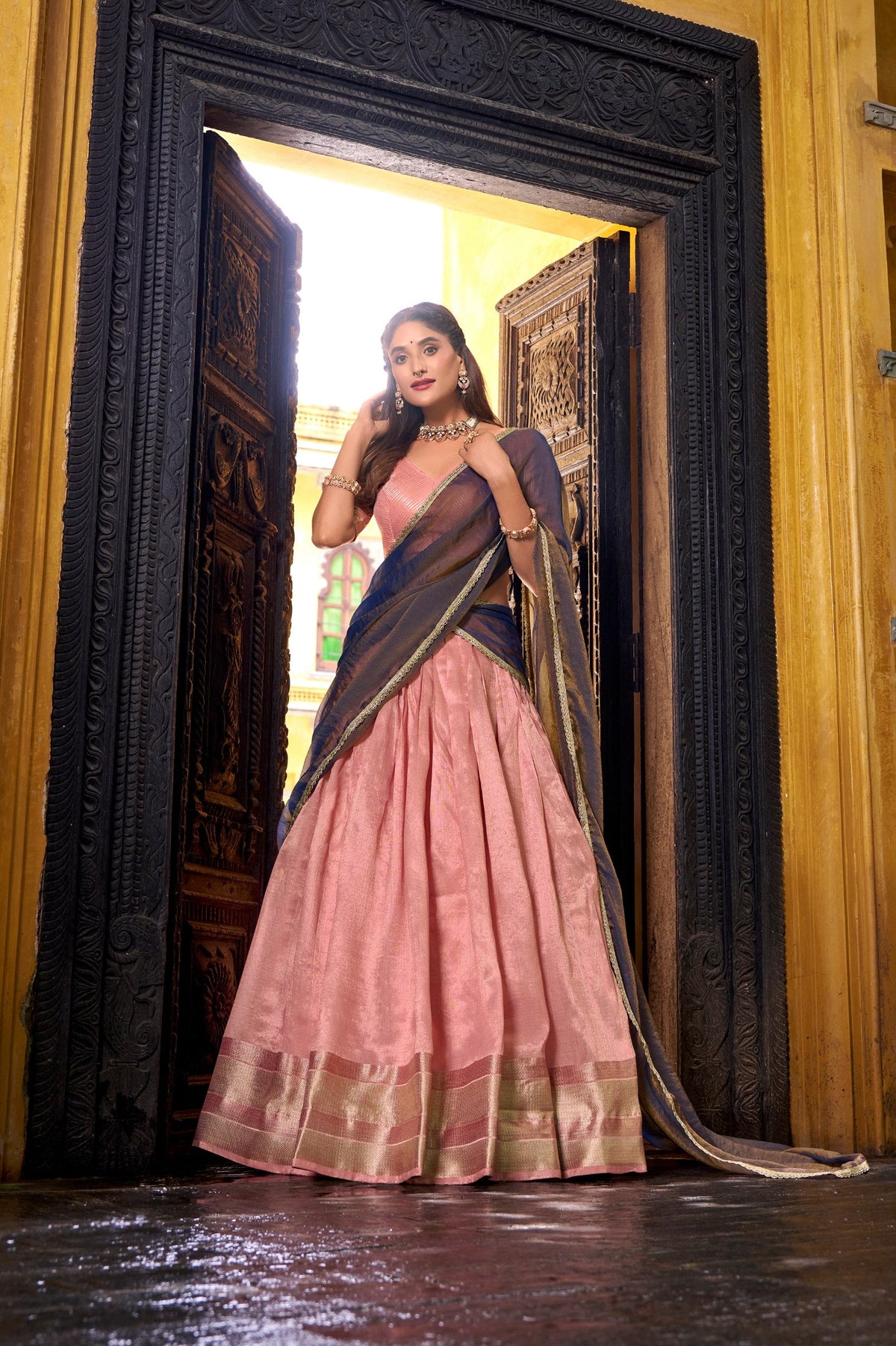 Traditional Dupion Silk Zari Woven Lehenga Set for Women 