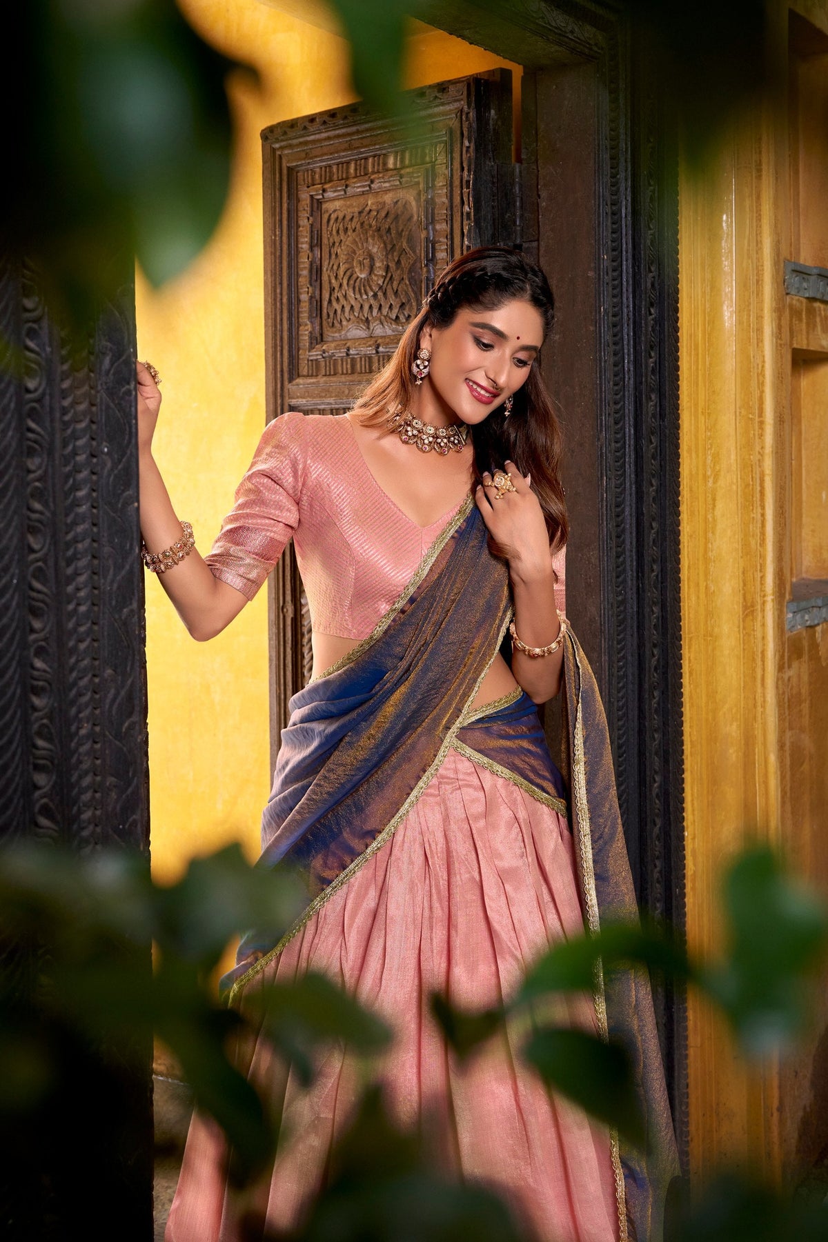 Traditional Dupion Silk Zari Woven Lehenga Set for Women