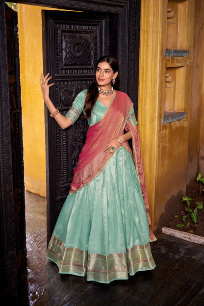 Traditional Dupion Silk Zari Woven Lehenga Set for Women 