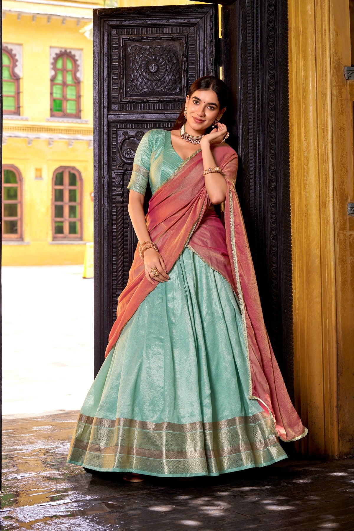 Traditional Dupion Silk Zari Woven Lehenga Set for Women