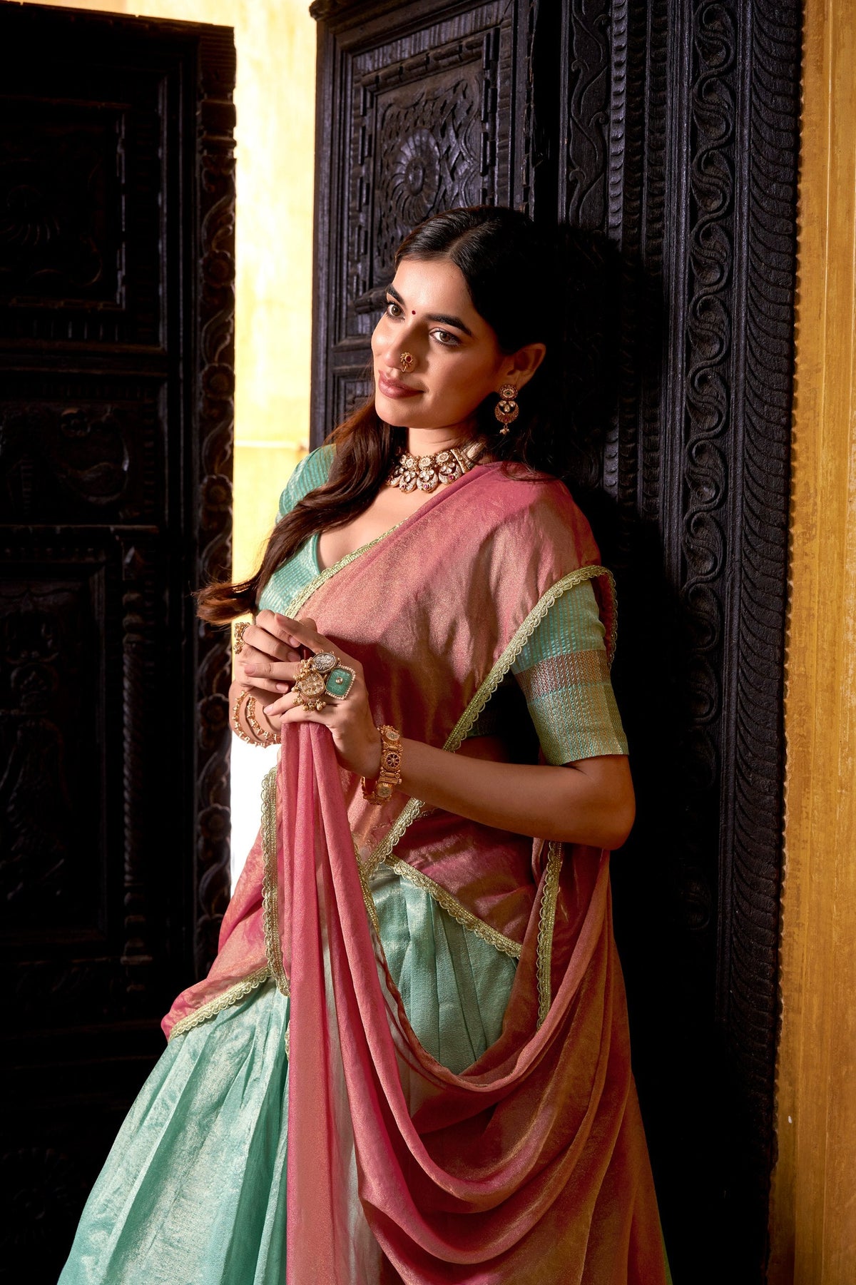 Traditional Dupion Silk Zari Woven Lehenga Set for Women