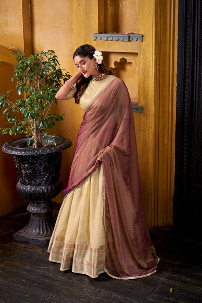 Traditional Dupion Silk Zari Woven Lehenga Set for Women