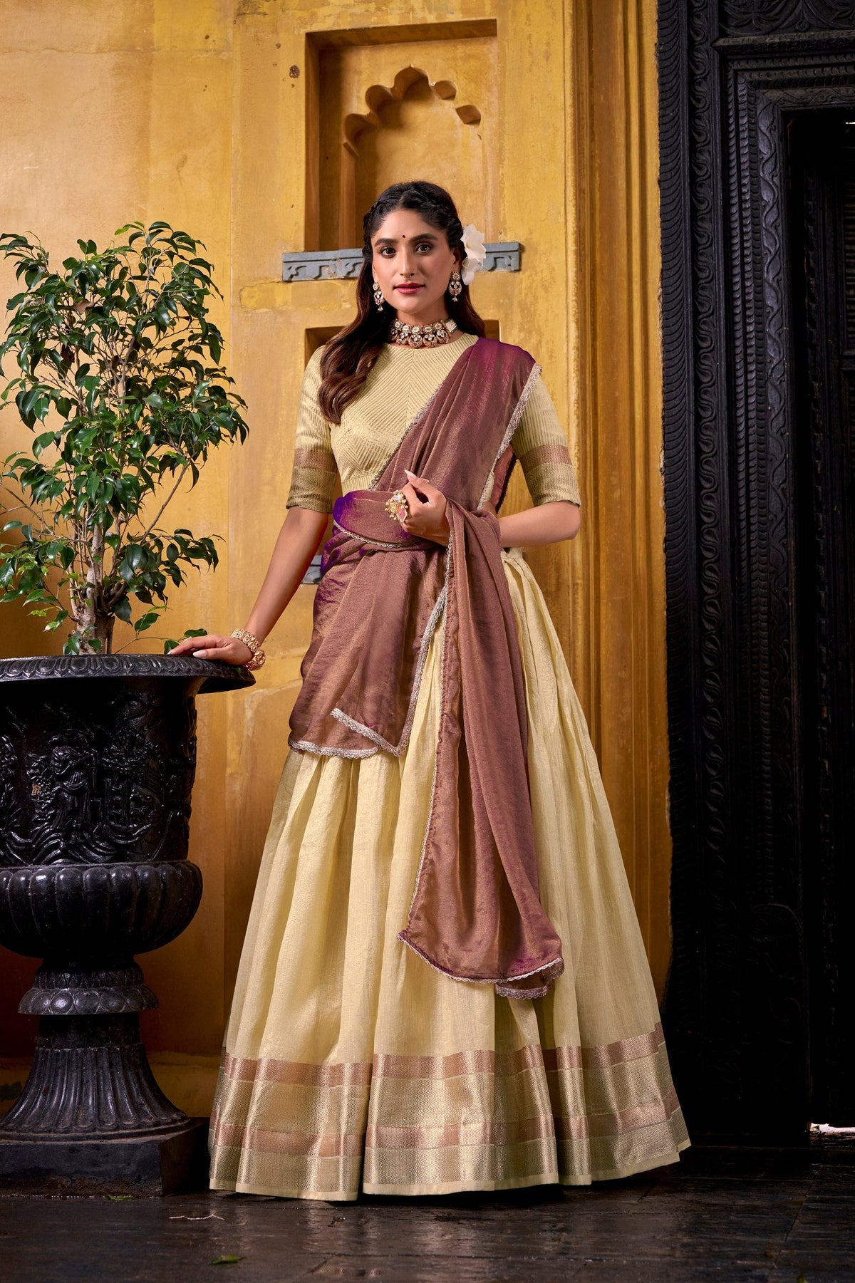 Traditional Dupion Silk Zari Woven Lehenga Set for Women 