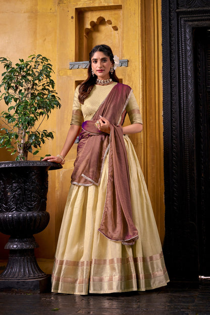 Traditional Dupion Silk Zari Woven Lehenga Set for Women 