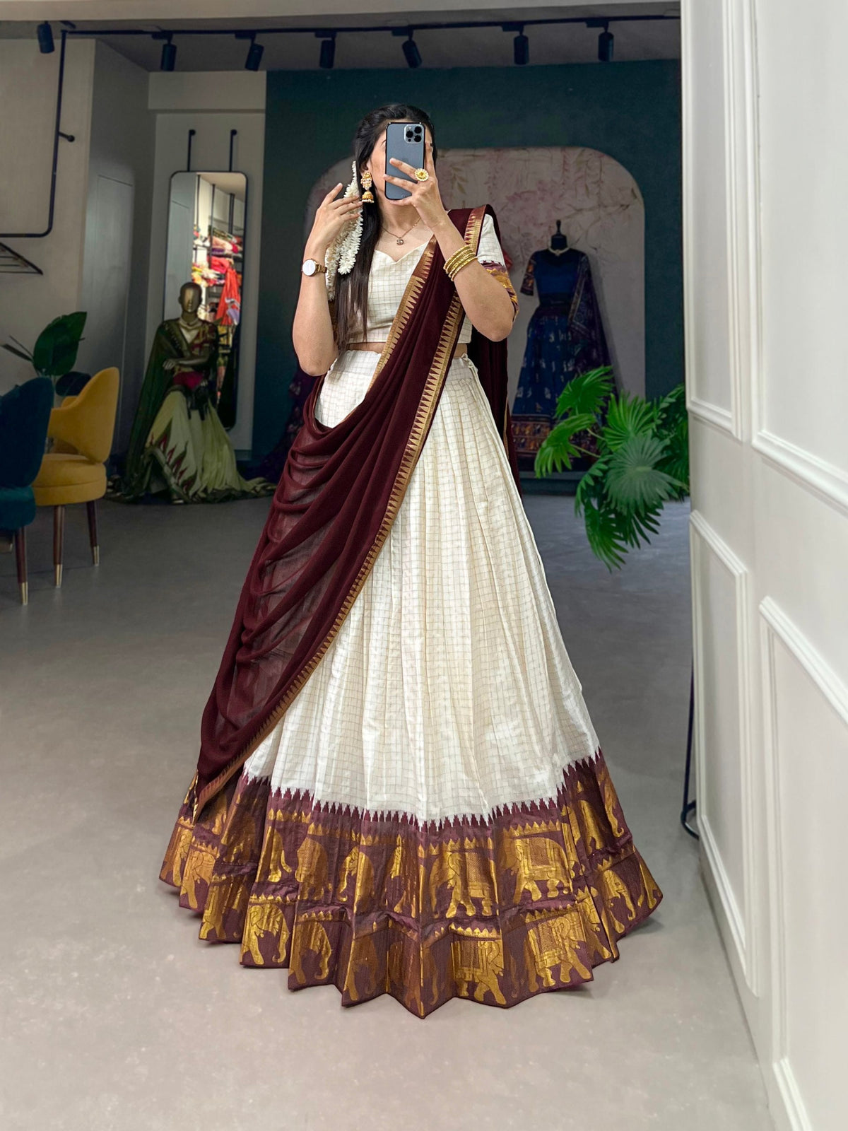 Traditional Poly Cotton Zari Woven Lehenga Set for Special Occasions 