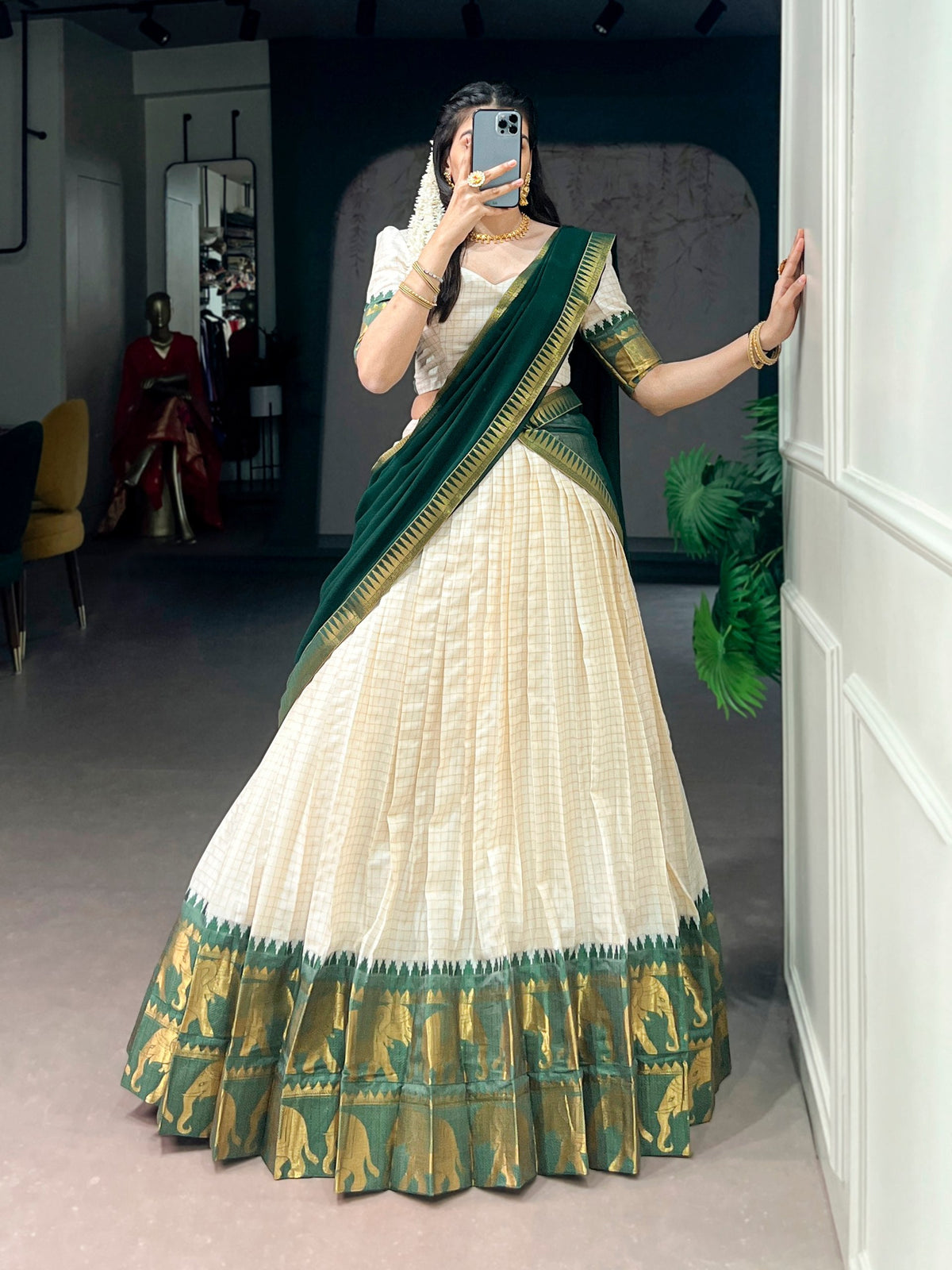Traditional Poly Cotton Zari Woven Lehenga Set for Special Occasions 