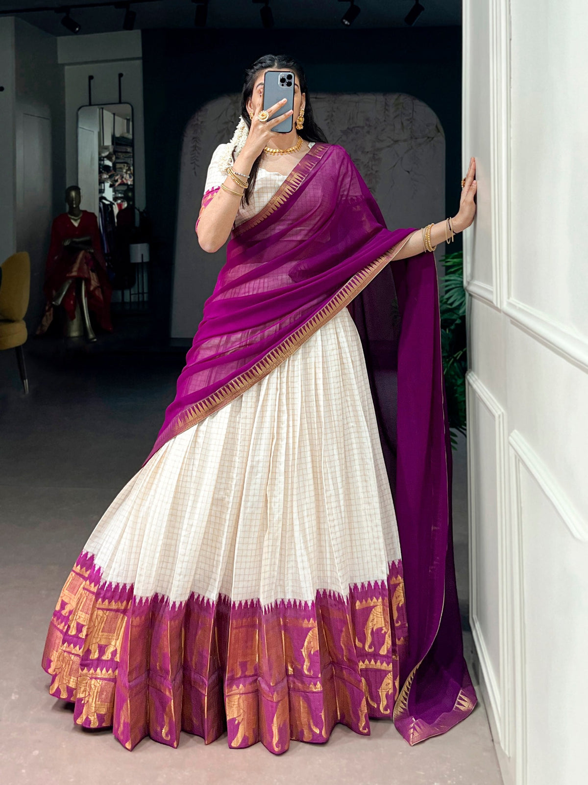 Traditional Poly Cotton Zari Woven Lehenga Set for Special Occasions 