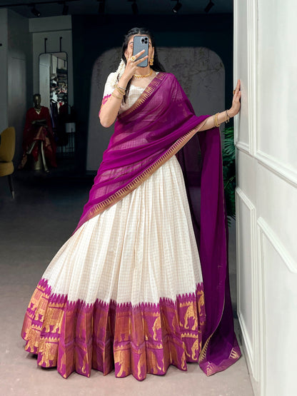 Traditional Poly Cotton Zari Woven Lehenga Set for Special Occasions 