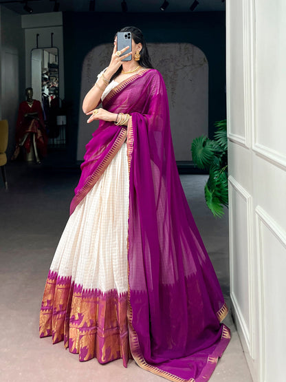 Traditional Poly Cotton Zari Woven Lehenga Set for Special Occasions
