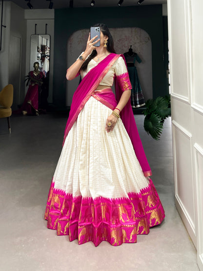 Traditional Poly Cotton Zari Woven Lehenga Set for Special Occasions