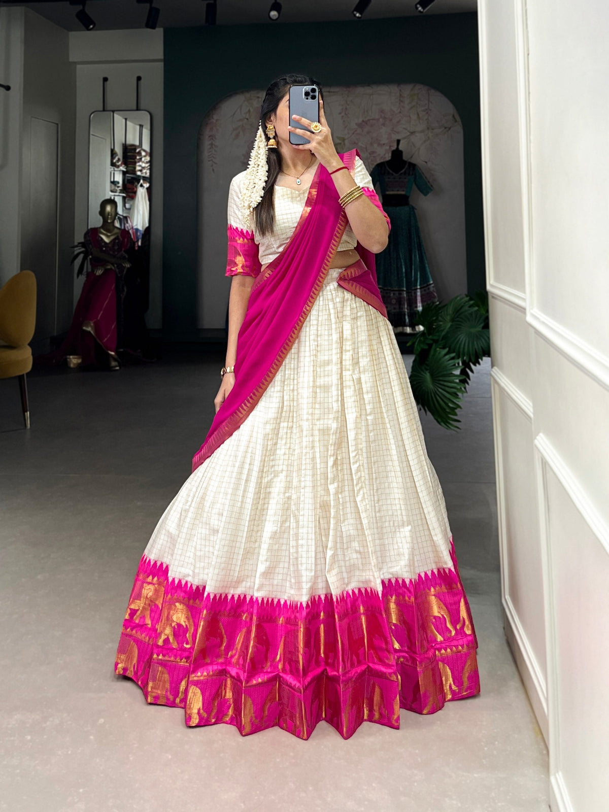 Traditional Poly Cotton Zari Woven Lehenga Set for Special Occasions 