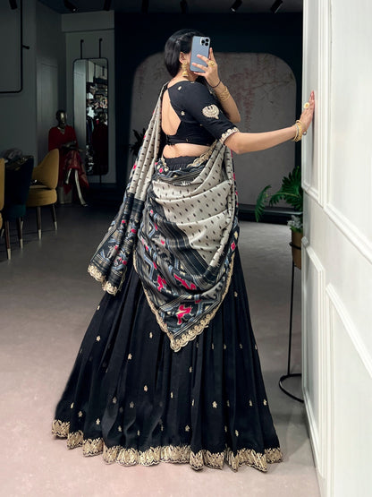 Traditional Vichitra Silk Sequins & Embroidered Lehenga Choli Set