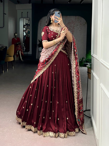 Traditional Vichitra Silk Sequins & Embroidered Lehenga Choli Set