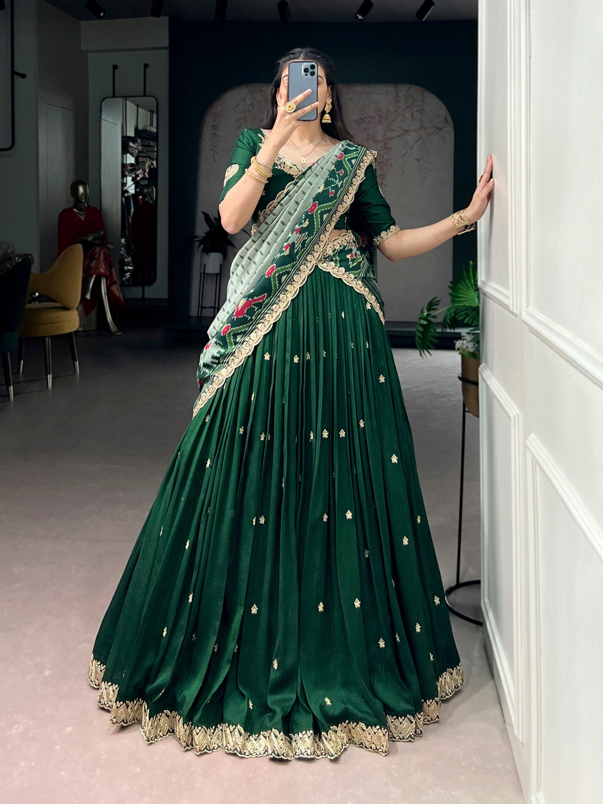 Traditional Vichitra Silk Sequins & Embroidered Lehenga Choli Set 