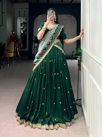 Traditional Vichitra Silk Sequins & Embroidered Lehenga Choli Set 