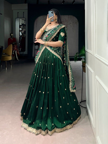 Traditional Vichitra Silk Sequins & Embroidered Lehenga Choli Set