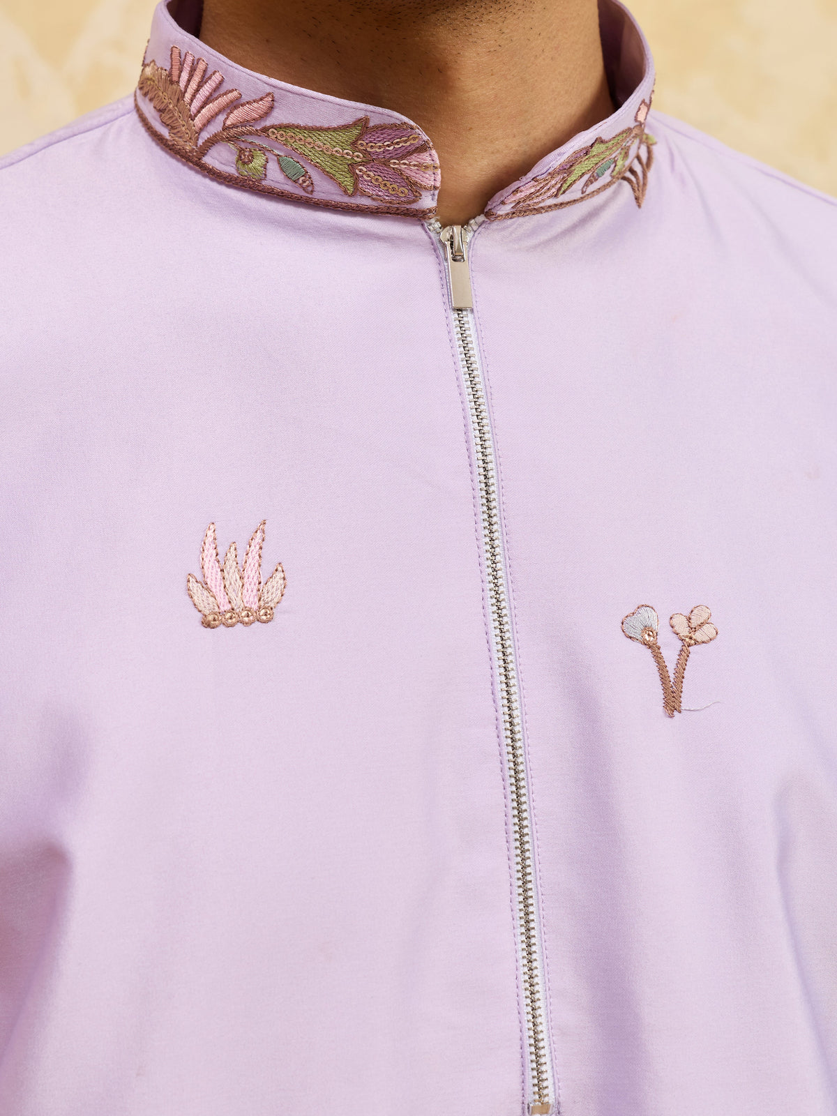 Trendy Lavender Viscose Silk Thread Embroidery Kurta Set