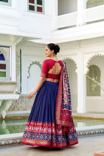 Tussar Silk Patola Printed With Foil Work Lehenga Choli