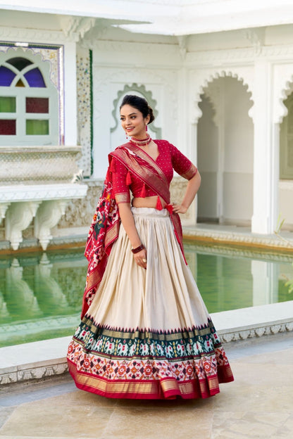 Tussar Silk Patola Printed With Foil Work Lehenga Choli