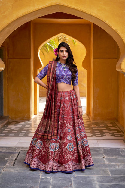 Vaishali Silk Printed With Beads Work & Gotta Patti Lace Designer Lehenga Set