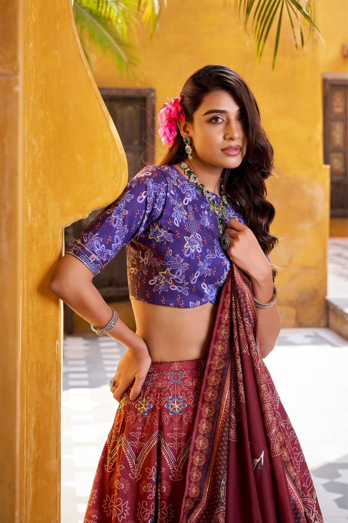 Vaishali Silk Printed With Beads Work & Gotta Patti Lace Designer Lehenga Set