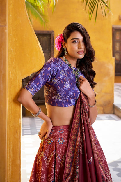 Vaishali Silk Printed With Beads Work & Gotta Patti Lace Designer Lehenga Set