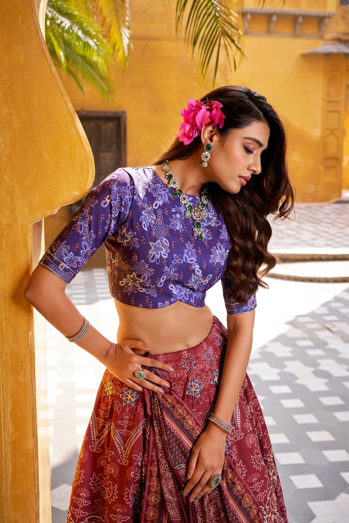 Vaishali Silk Printed With Beads Work & Gotta Patti Lace Designer Lehenga Set