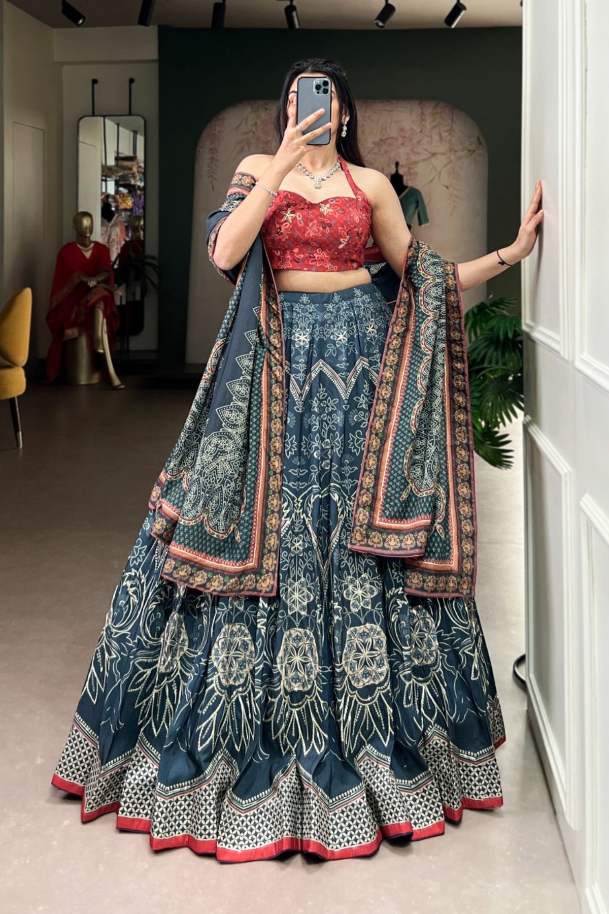 Vaishali Silk Printed With Beads Work & Gotta Patti Lace Designer Lehenga Set