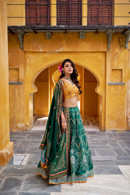 Vaishali Silk Printed With Beads Work & Gotta Patti Lace Designer Lehenga Set