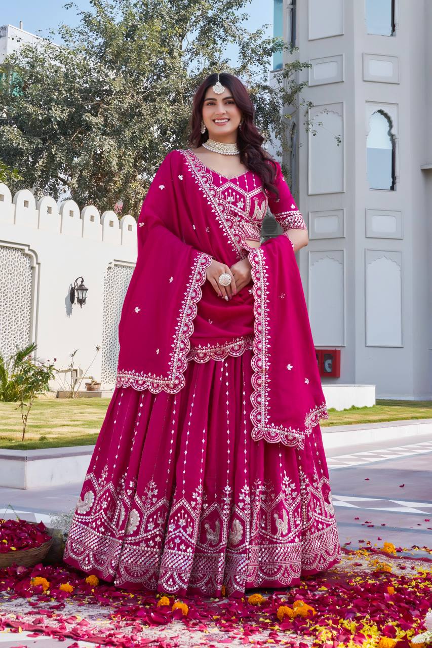 Premium Vichitra Embroidered Lehenga Choli Set 