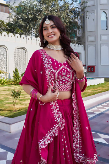 Premium Vichitra Embroidered Lehenga Choli Set