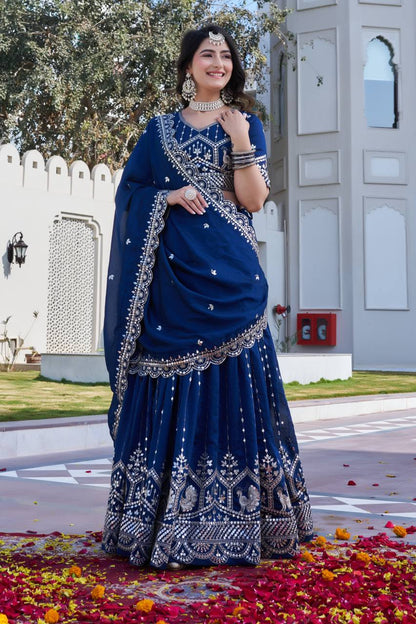 Premium Vichitra Embroidered Lehenga Choli Set 
