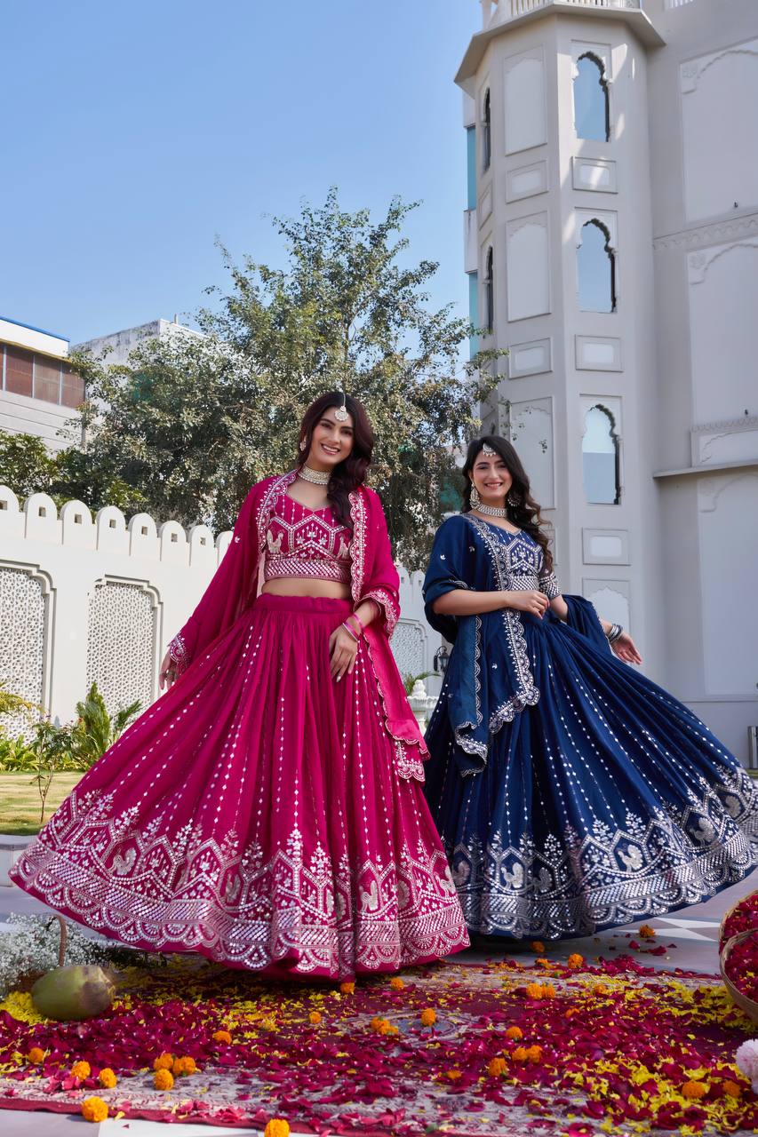 Premium Vichitra Embroidered Lehenga Choli Set