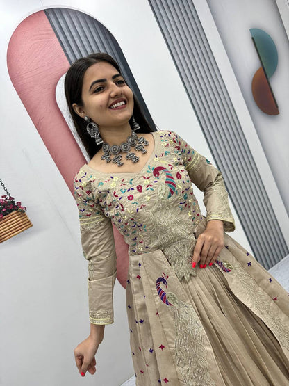 Festival Special Vichitra Silk Crop Top with Shrug & Lehenga