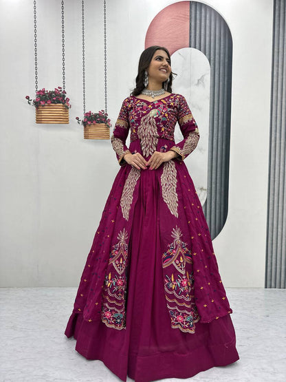 Festival Special Vichitra Silk Crop Top with Shrug & Lehenga 