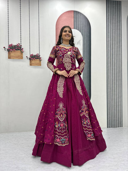 Festival Special Vichitra Silk Crop Top with Shrug & Lehenga