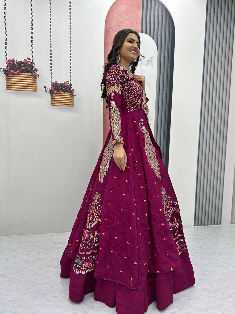 Festival Special Vichitra Silk Crop Top with Shrug & Lehenga