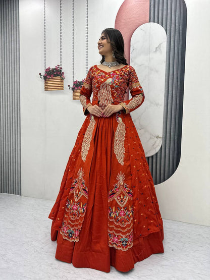 Festival Special Vichitra Silk Crop Top with Shrug & Lehenga