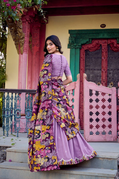 Elegant Vichitra Silk Embroidered Work Lehenga Set with Dupatta For Women