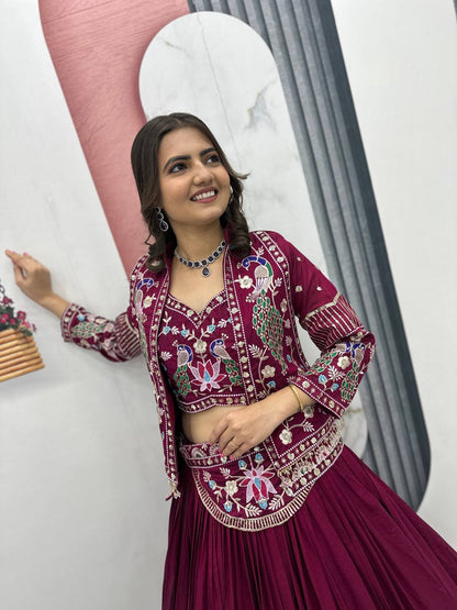Stunning Vichitra Silk Lehenga Choli with Embroidered Jacket